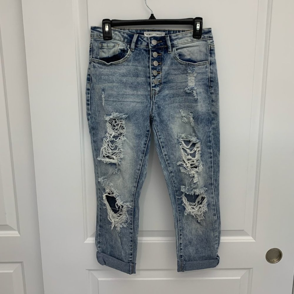 Almost Famous Ripped Jeans w/ Cuff & Button Fly